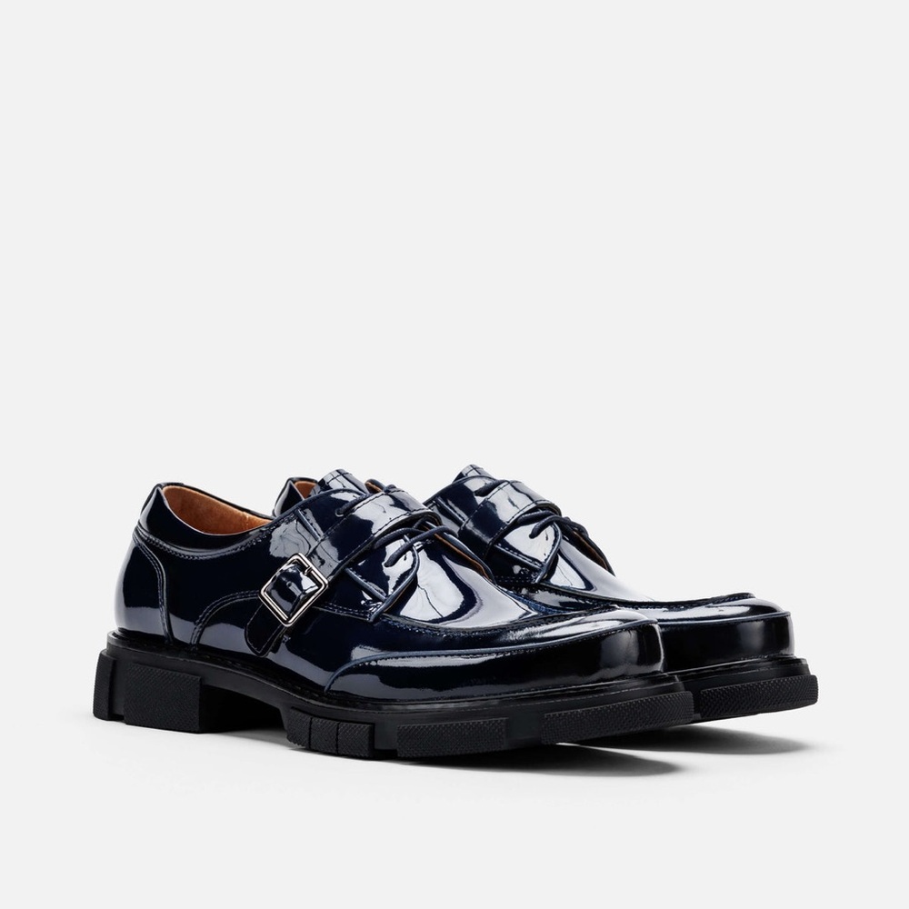 Marc Nolan Atlas Low Top Leather Derbys Navy Patent Size 11